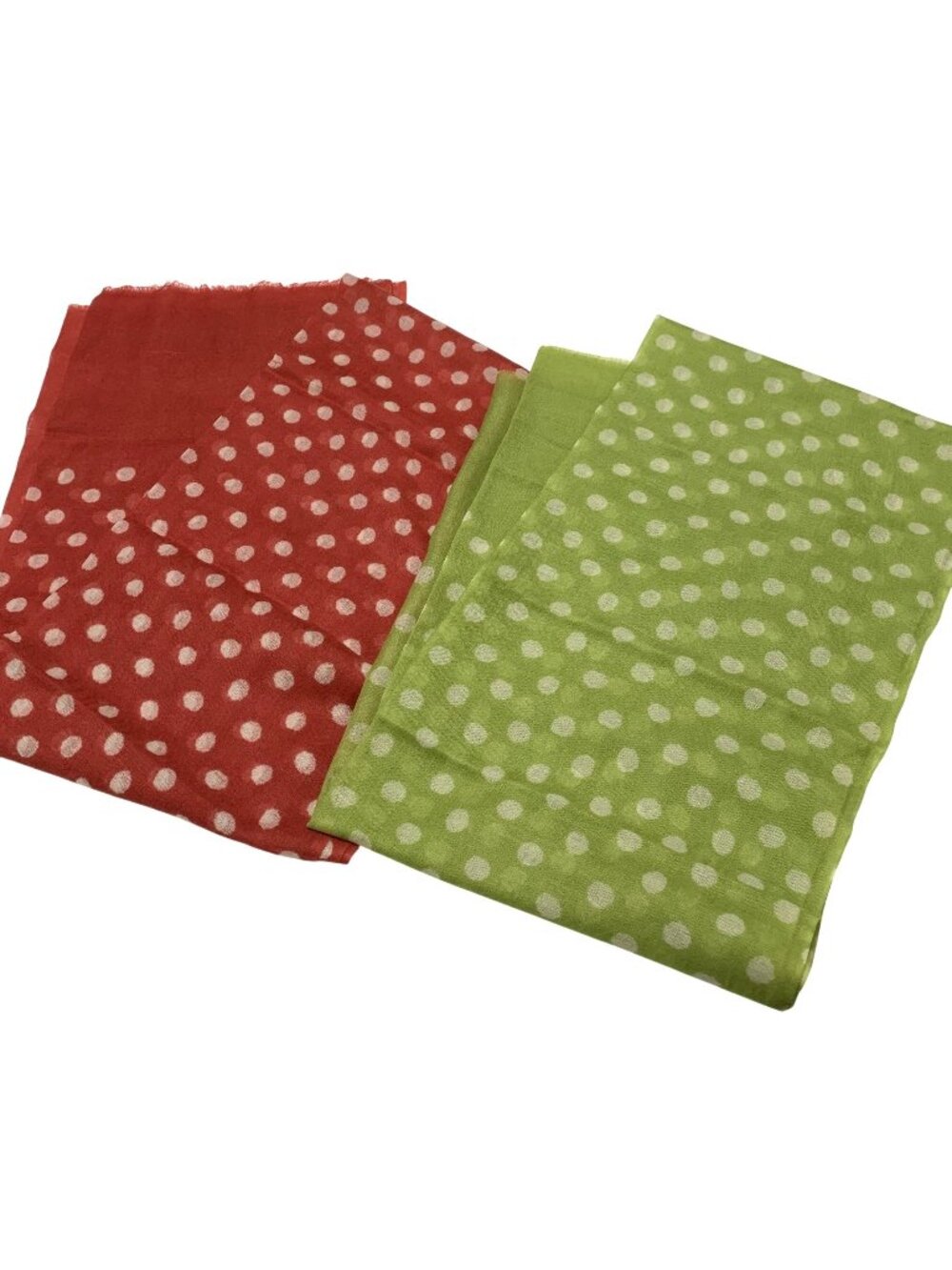 Vintage Polka Dot Wool Silk Scarves Set In Red Green Made In India 73" x 10.5"